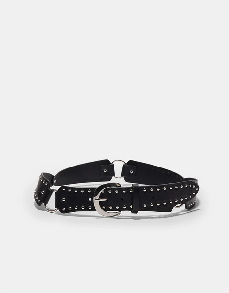  Stradivarius Belt With Elongated Stud Pieces In Black 