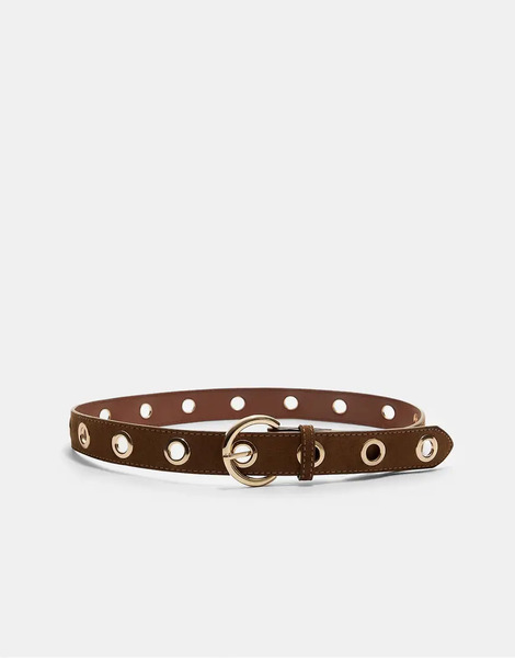 Stradivarius Belt With Metallic Eyelets In Brown 