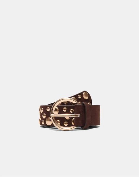 Stradivarius Belt With Multi Irregular Studs In Brown 