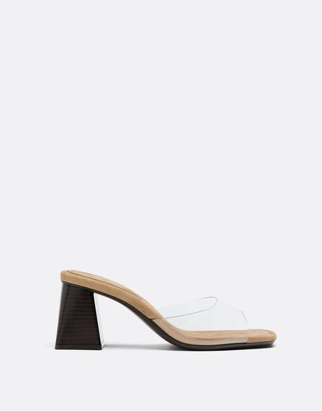  Stradivarius Block Heel Sandals In Clear In Beige Neutral 