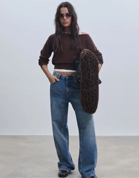  Stradivarius Boat Neck Knit Sweater In Brown 