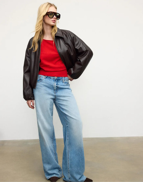  Stradivarius Boat Neck Knit Sweater In Red 