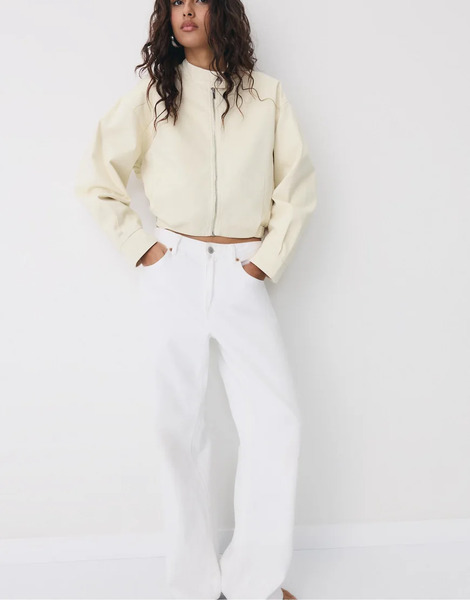  Stradivarius Bomber Jacket In Stone White 