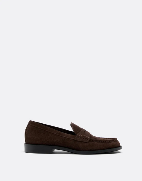 Stradivarius Brown Leather Loafers In Brown 