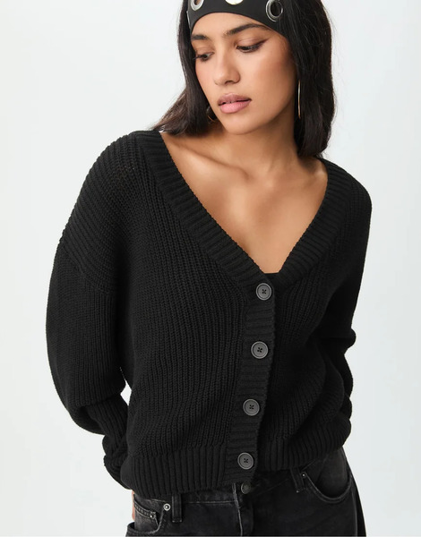  Stradivarius Button Up Knit Cardigan In Black 