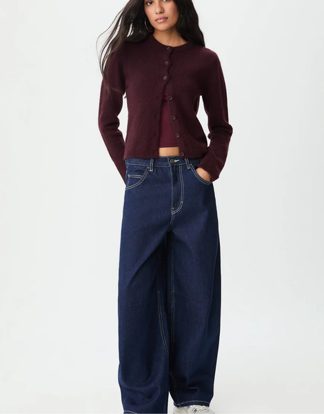  Stradivarius Buttoned Knit Jacket In Burgundy Red 