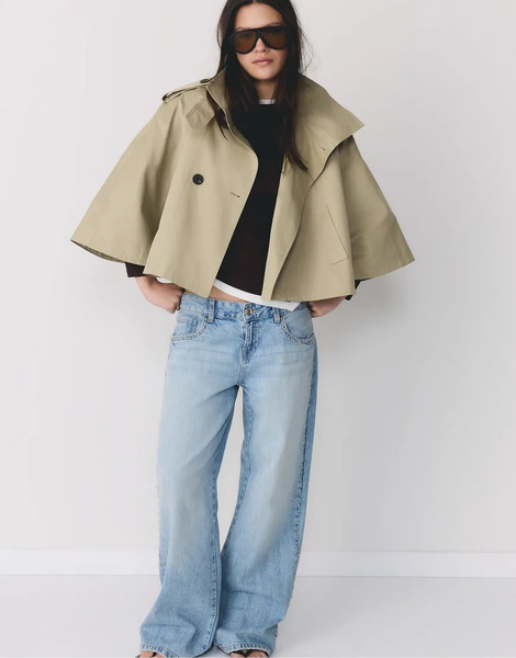  Stradivarius Cape Trench Coat In Stone White 