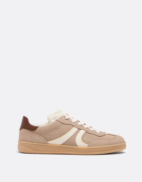  Stradivarius Casual Leather Trainers In Beige Neutral 