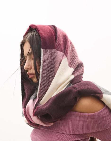  Stradivarius Checked Scarf In Burgundy Red 