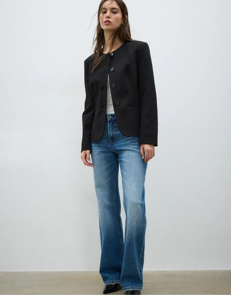  Stradivarius Collarless Blazer In Black 