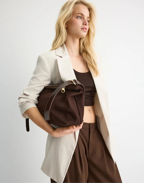  Stradivarius Contrast Canvas Shoulder Bag In Brown 