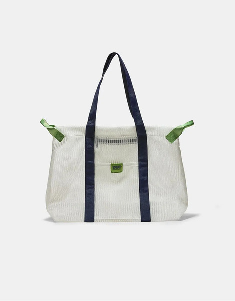  Stradivarius Contrast Mesh Shopper Bag In Ecru White 