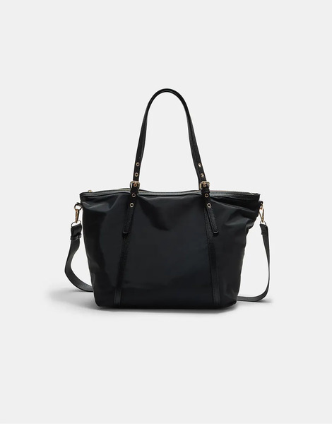  Stradivarius Contrast Shopper Bag In Black 