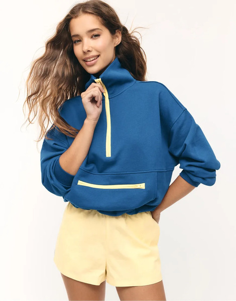  Stradivarius Contrast Zip Sweatshirt In Royal Blue Navy 