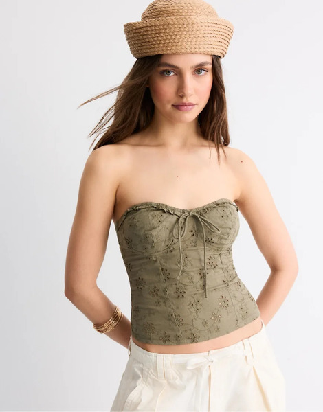  Stradivarius Corset Bustier Top In Khaki Green 