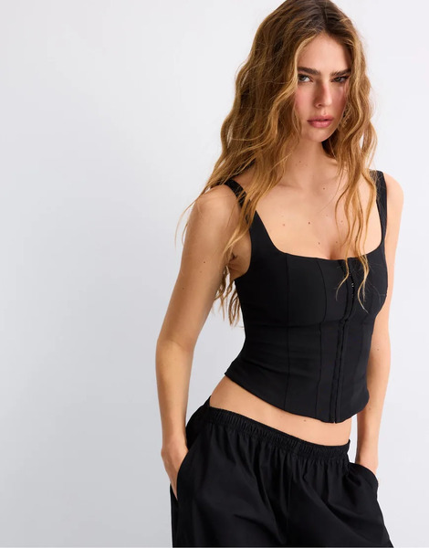  Stradivarius Corset Top With Straps In Black 