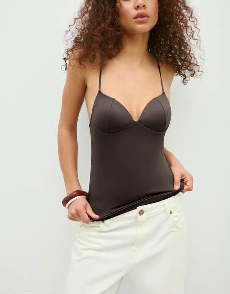  Stradivarius Corsetry Inspired Top In Brown 