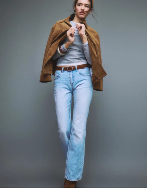 Stradivarius D68 Boot Cut Fit Jeans With Belt In Medium Light Blue Denim 