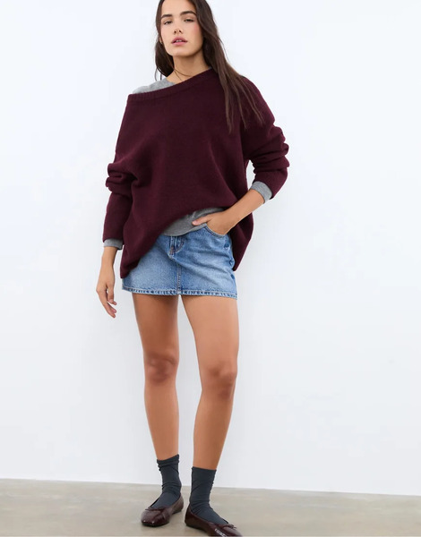  Stradivarius D60 Denim Mini Skirt In Light Blue 