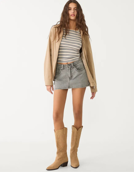  Stradivarius D62 Denim Skort In Light Grey 