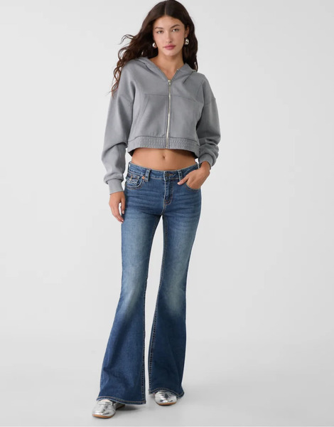  Stradivarius D04 Low Rise Flared Jeans In Medium Denim Wash Blue 