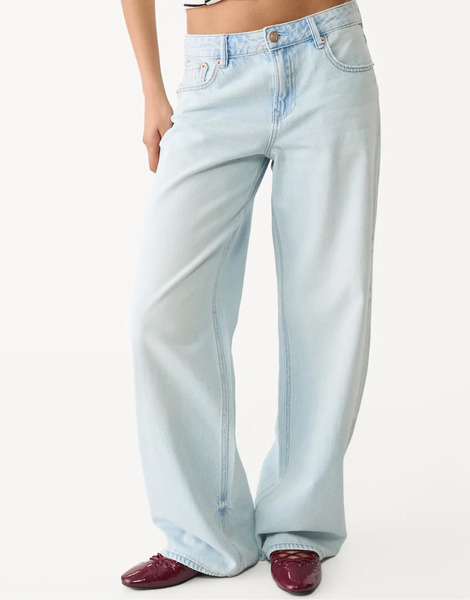  Stradivarius D91 Low Wide Leg Jeans In Blue Denim 