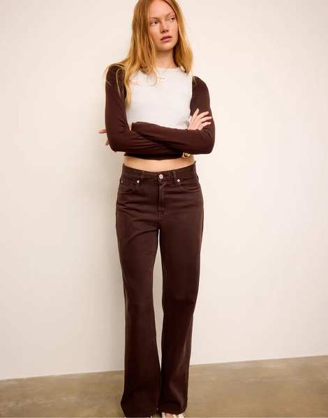  Stradivarius D92 Straight Wide Jeans In Brown 