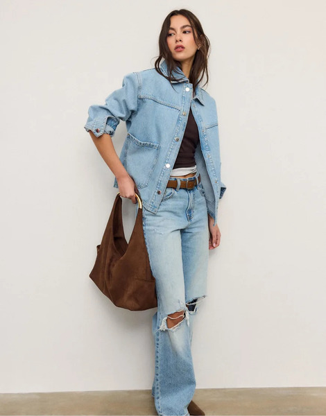  Stradivarius Denim Jacket With Pockets In Light Bleach Blue 