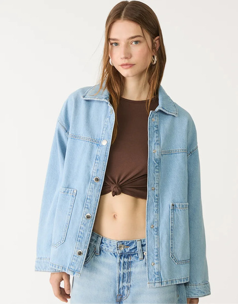  Stradivarius Denim Jacket With Pockets In Light Blue 