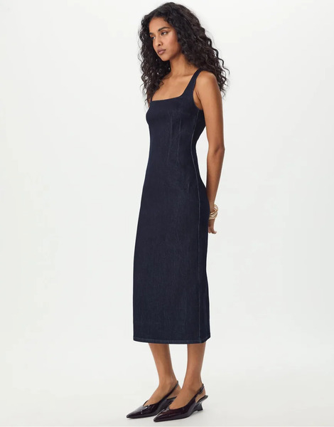  Stradivarius Denim Midi Dress In Overdyed Blue Denim 