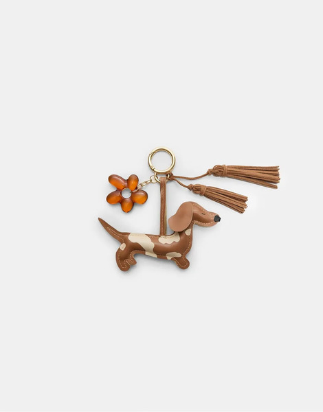  Stradivarius Dog And Flower Charm Keyring In Brown 