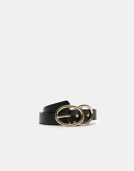  Stradivarius Double Buckle Belt In Black 