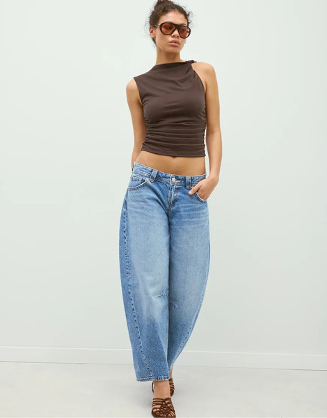  Stradivarius Draped Fitted Top In Brown 