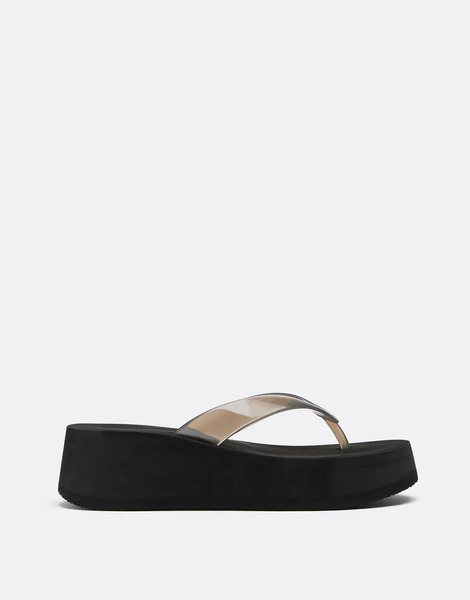  Stradivarius Eva Platform Thong Sandals In Black 