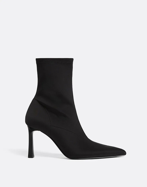  Stradivarius Fabric Ankle Boots With Stiletto Heel In Black 