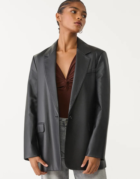  Stradivarius Faux Leather Blazer In Black 