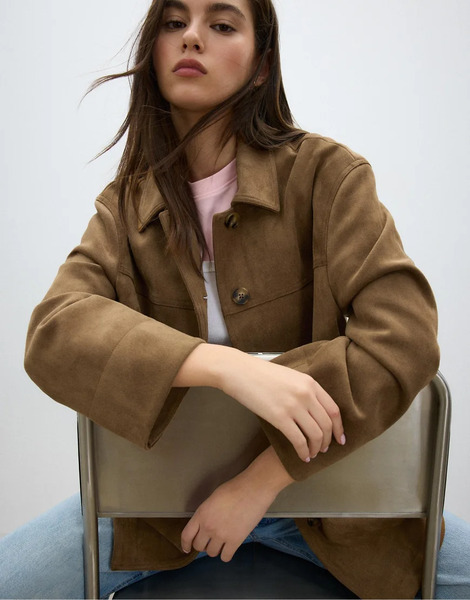  Stradivarius Faux Suede Jacket In Beige Neutral 