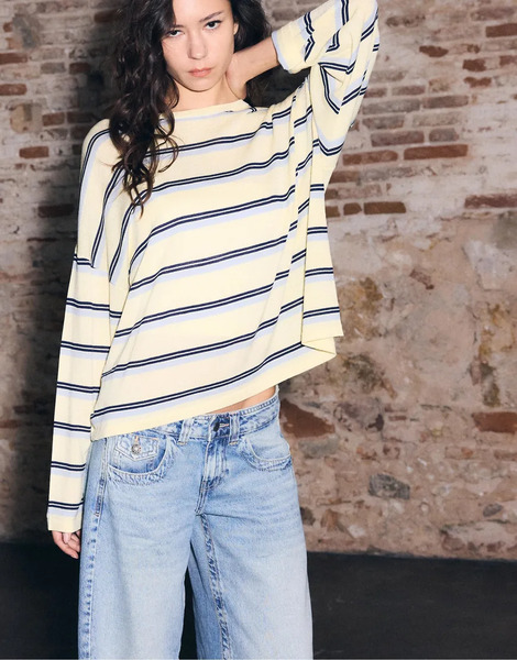  Stradivarius Fine Knit Striped Jumper In Pastel Yellow 