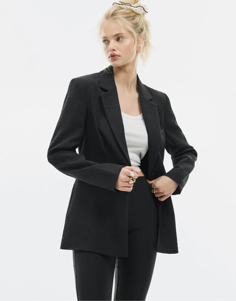  Stradivarius Fitted Rustic Blazer In Black 