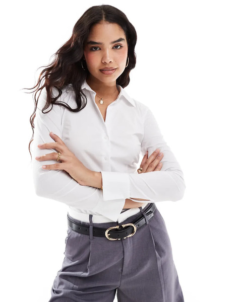  Stradivarius Fitted Shirt In White 