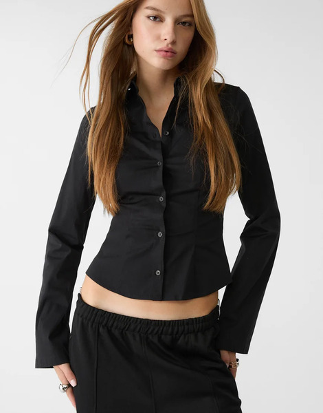  Stradivarius Fitted Shirt With Sleeves In Black 