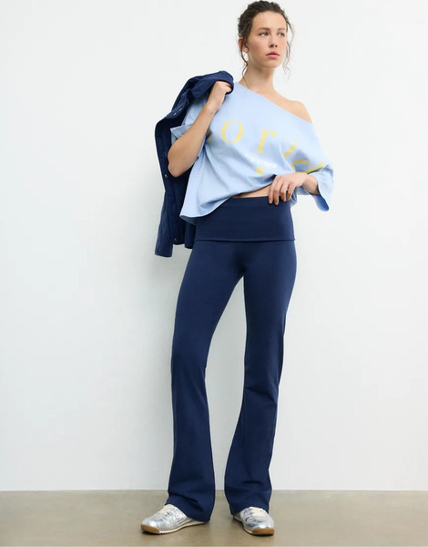  Stradivarius Flared Leggings In Dark Blue Navy 