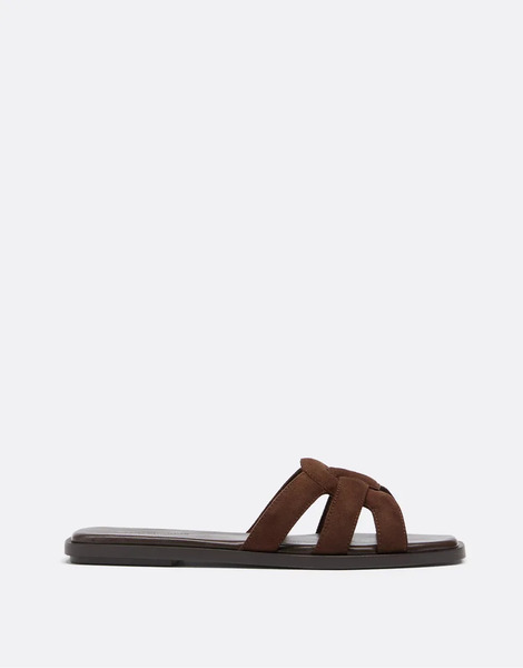  Stradivarius Flat Faux Suede Sandals In Brown 