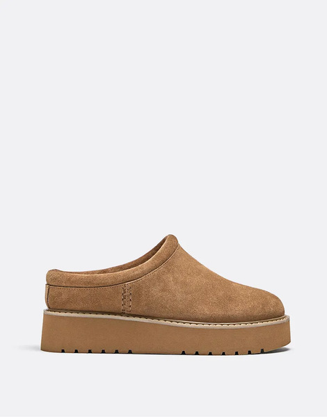  Stradivarius Flat Leather Clogs In Beige Neutral 