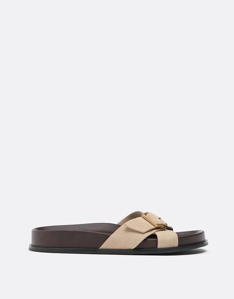  Stradivarius Flat Leather Sandals In Beige Neutral 