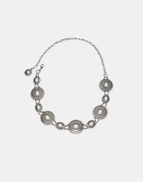  Stradivarius Floral Chain Belt In Grey 