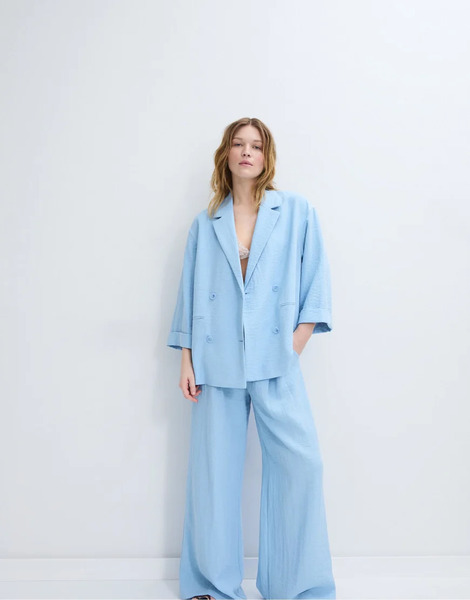  Stradivarius Flowing Double Breasted Blazer In Blue 