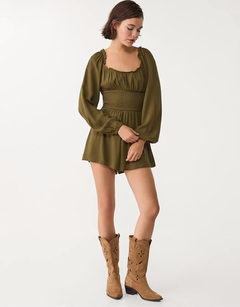  Stradivarius Flowing Playsuit In Khaki Green 