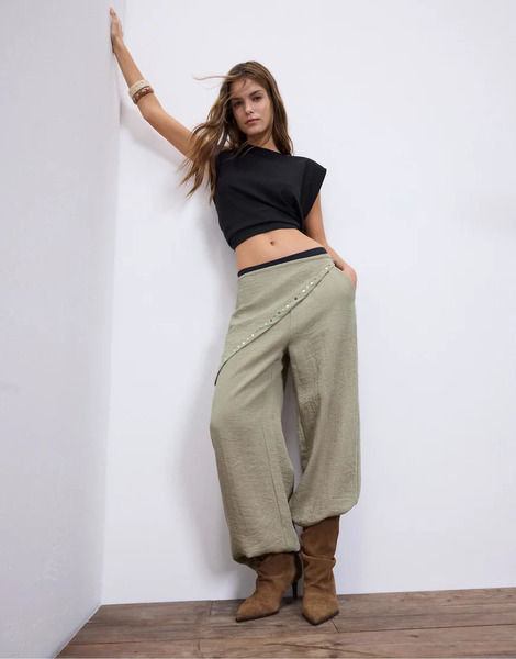  Stradivarius Flowing Scarf Trousers In Stone Neutral 