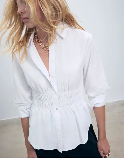  Stradivarius Gathered Poplin Shirt In White 